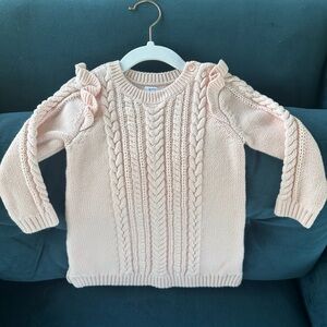 Pink Cable Knit Sweater with Ruffle Sleeves